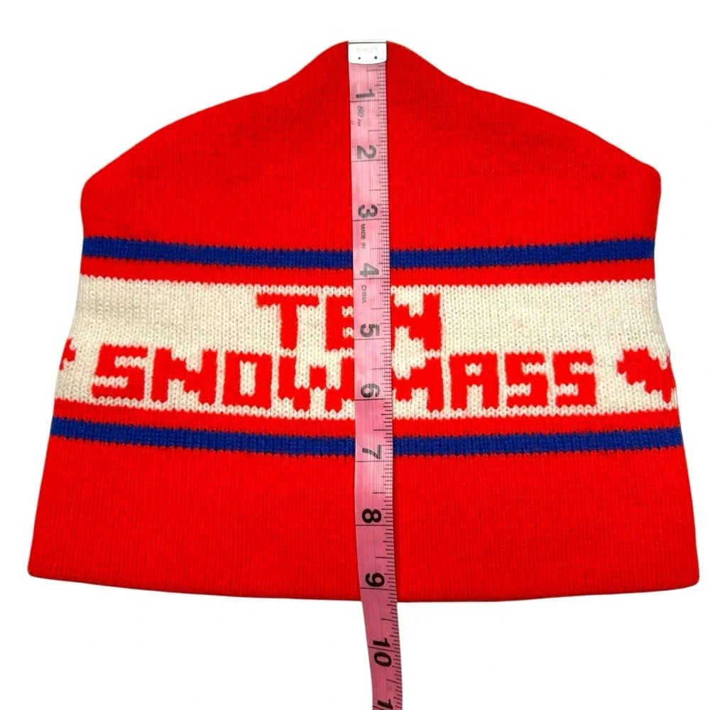 Vintage 80s Aspen Snowmass Ski Beanie Neon Orange Retro OS